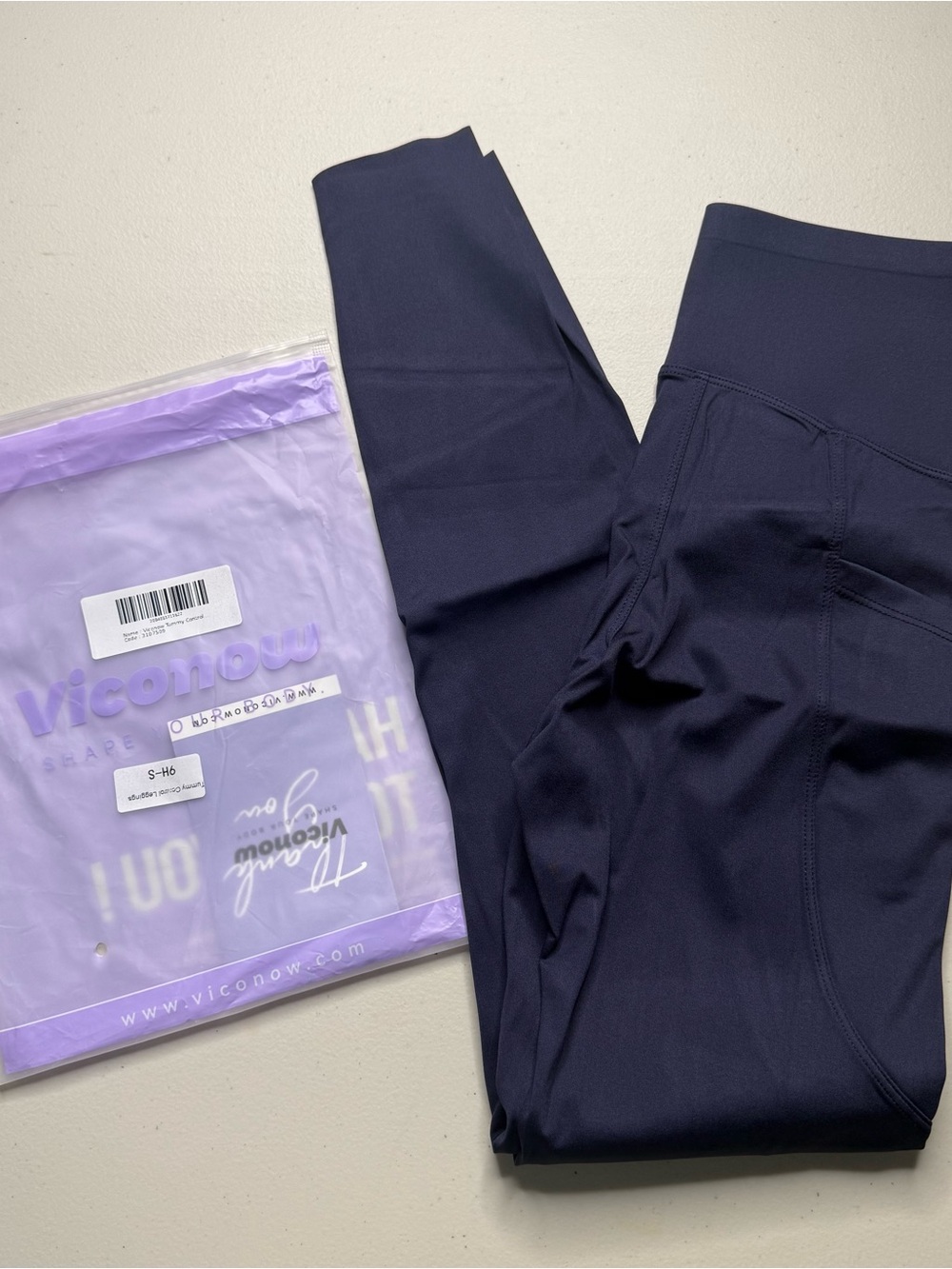 Viconow Women’s Tummy Control High Waist Leggings Side Pockets Small Navy